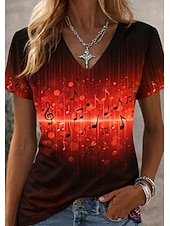  Dames T-shirt Afdrukken Bloemig Grafisch Muziek Vintage Stijlvol Klassiek Korte mouw V-hals Normale tops Dagelijks Sport Uitgaan blauw Rood Oranje Zomer Lente Herfst Winter