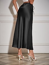 economico Gonne Formali-Per donna Gonne in raso Elegante Moda Maxi Vita Alta Gonne Semplice Coulisse Micro-elastico Feste Data Nero Blu marino Marrone chiaro Marrone Estate