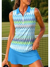 cheap Women's Shirt-Women's Geometric Stripes Tops Sport Shirt Golf Polo Shirt Tennis Shirt Sleeveless Zipper Floral UPF50+ UV Resistant High Elasticity Moisture Wicking Breathable Tennis Golf Running Turndown Zip Collar