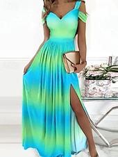 voordelige Gestreepte &amp; Geometrische Jurken-Dames Maxi-jurk Casual jurk Slipdress Elegant Modieus Modern Buiten Vakantie Feest Normale pasvorm Tie Dye Mouwloos V-hals Groen Zomer Lente