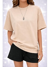abordables Camiseta lisa-Camiseta de mujer de 100% algodón oversized camiseta de color sólido moda clásica casual de manga corta cuello redondo tops regulares para deportes salir diario verde salvia negro blanco amarillo