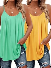 economico Serbatoio Semplice-Confezioni multiple 2 pezzi Per donna Scollo a V Senza Maniche Verde + rosa Canotta Maglietta senza maniche Maglietta Pieghettato Tinta unica Casuale Quotidiano Poliestere Estate