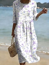 ieftine Rochii false esențiale-Pentru femei Rochii Midi Rochie de Vară Rochie de vară Vacanță Casual Boho Concediu Potrivire Largă Floral Grafic Manșon Jumate Stil Nautic Albastru piscină Alb Galben Roz Îmbujorat Vară Primăvară