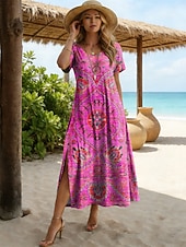 economico Abiti Boho-Per donna Abito Midi Abito a trapezio Casual Spiaggia Vestibilità regolare Grafico Geometrico Manica Corta Girocollo Blu Rosa Viola Verde Estate Primavera
