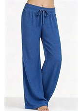 economico gamba larga e vita alta-Per donna Nido d'ape Gamba larga Pantaloni Pantaloni Palazzo Vacanza Moda Streetwear Lunghezza intera Vita Alta Semplice Elastico in vita Comodità Traspirabilità Confortevole Inelastico Quotidiano