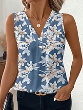 economico Serbatoio Grafico-Per donna Canotta Grafico Geometrico Astratto Elegante Vintage Classico Senza Maniche Scollo a V Top Regolari Quotidiano Blu Viola Estate Primavera