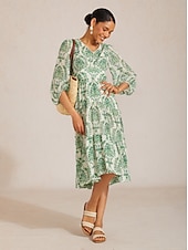 abordables Vestidos casuales con flores-Vestido largo de gasa fluida con estampado barroco exuberante