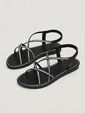 cheap Flat Sandals-Women's Strappy Flat Comfort Sandals, Open Toe Elastic Back Casual Dress Shoes for Garden Parties, Outdoor Events &amp; Summer Walks