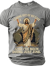  Camisa T-Shirt Cristiana Graciosa Hombre Biblia Salí de mi cueva y he estado muy bien Resurrección de Jesús Meme Humor Camiseta Gráfica Casual de Manga Corta Regalo para la Iglesia Ropa de Diseñador