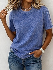  Damen T-Shirt 100% Baumwolle Vintage Gewaschene Oberteile T-Shirt Top Schlicht Vintage Mode Stylisch Kurzarm Rundhals Reguläre Oberteile Alltag Ausgehen Wochenende Blau Schwarz Lila Fuchsia Orange