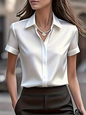 preiswerte Einfache Blusen-Damen Hemd Bluse Knöpfe Einfach Stilvoll Klassisch Modern Kurzarm Hemdkragen Normale Oberteile Täglich Ferien Ausgehen Schwarz Weiß Rote Sommer Frühling