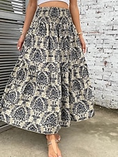 abordables Faldas de Vacaciones-Mujer Falda de vacaciones Bohemia Vintage Casual Maxi Alta cintura Faldas Cachemir Estampado Elástico Diario Calle Negro Vino Rojo Naranja Verano