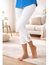 preiswerte Einfarbige Leggings-Damen Caprihose Leggings Gemütliche Leggings Urlaub Mode Basic Knöchellang Mittlere Taille Einfarbig Spitze Po-Lifting Komfort Bauchkontrolle Dehnbar Täglich Urlaub Formell Grau Weiß Schwarz Sommer