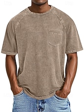 preiswerte Basic-T-Shirts-Herren Baumwoll-T-Shirt Gewaschenes Hemd T-Shirt Kurzarm Rundhalsausschnitt Sommer Frühling Ganzjahres Einfarbig Einfach Retro Vintage Betrübt Tasche Stückgefärbt Gewaschen Lässig Urlaub Straße