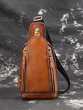 preiswerte Taschen für Herren-Herren-Umhängetasche aus Vollnarbenleder, geräumige Crossbody-Tasche mit mehreren Fächern und verstellbarem Riemen, stilvolle Farben in Kaffee und Braun für den Alltag, Pendeln und Geschäftsreisen