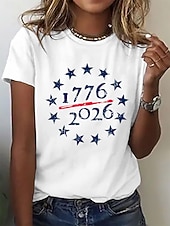  American Independence Day Women's T Shirt Print Graphic American Flag Fashion Stylish Classic Short Sleeve Crew Neck Regular Tops Casual Daily Blue Black White Sky Blue Summer Spring