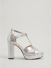 abordables Sandalias de Plataforma-Sandalias de plataforma plateadas para mujer con tacón de bloque, zapatos de vestir con tira en T y tacón grueso para cócteles y graduaciones. &amp;eventos nocturnos
