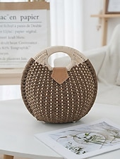 economico Borsette e borse tote-Borsa tote rotonda da donna in paglia, disponibile in diversi colori, ideale per vacanze al mare, viaggi in resort, outfit estivi casual e per un look boho di tutti i giorni.