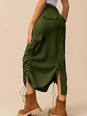 economico Gonne casual-Per donna Scenette di carico Casual Midi Vita Alta Gonne Inelastico Quotidiano Cachi chiaro Nero Verde militare Estate