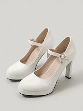 お買い得  プラットフォームパンプス-女性用レッドパテントプラットフォームメリージェーンヒール、ラウンドトゥストラップドレスシューズ（結婚式ゲスト、ガーデンウェディング用） &amp;フォーマルなイベント