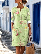  Dames Knielengte jurk Casual jurk Vintage Normale pasvorm Bloemig Grafisch Mouwloos V-hals blauw Blozend Roze Paars Groen Zomer Lente