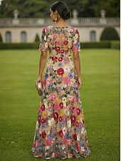  A-lijn Jurken Tot de grond Maxi-jurk Feestjurk Cocktail jurk Moeder van de bruid jurk Korte mouw V-hals Elegant Vintage Luxueus Formeel Bruiloft gast Kentucky Derby Chiffon Tule met 3D-bloemen