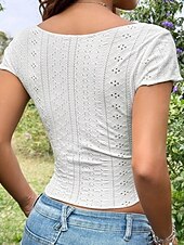 abordables Camiseta lisa-Mujer Parte superior con ojales Camiseta Elegante caliente Manga Corta Escote Cuadrado Tops cortos Noche Atuendos para una cita nocturna Verde salvia Negro Blanco Rosa Verano Primavera