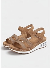 economico Sandali Piani-sandali da donna con cuscino d'aria impreziositi da strass - scarpe comode aperte con velcro regolabili per abbigliamento casual e outdoor