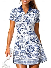 preiswerte Damenkleid-Damen Blumenmuster Böhmische Tenniskleid Sportkleid Kurzarm Druck Atmungsaktiv Volleyball Tennis Golfspiel Polokragen Reißverschlusskragen Kleid Blau und Weiß Schwarz Rosa Tennisbekleidung