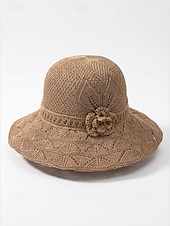 billiga Kvinnors hattar-Dam bohemisk sommarhatt, andningsbar polyester, 3D-blomdekoration, flerfärgad, solhatt med brett brätte för strandsemester, vardagskläder