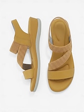 abordables Sandalias Cómodas-Sandalias amarillas de mujer con soporte para el arco del pie y tira elástica: zapatos cómodos y acolchados para caminar, sandalias casuales de verano ligeras con suela suave para viajar, caminar y