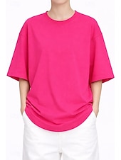 abordables T-shirt uni-T-shirt surdimensionné en 100 % coton pour femme tee-shirt haut couleur unie élégant basique décontracté manches courtes col rond hauts réguliers sports quotidiens sortie noir blanc rose vin bleu