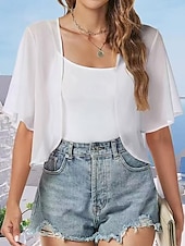 cheap Wedding Guest Wraps-Women's Wrap Shrug Mother's Wraps Bridal's Wraps Wedding Guest 's Wraps Elegant Ladies Formal Style Short Sleeve Chiffon Wedding Wraps With Pure Color For Daily Spring &amp; Summer