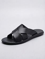 cheap Men-Men's White Cross Strap Slide Sandals Lightweight Soft Sole Casual Summer Slippers Comfortable Open-Toe Footwear for Men, Island &amp; Cruise Getaways, Beach Walks and Resort Leisure