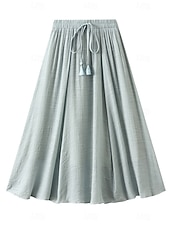 abordables Faldas casuales-Mujer Falda de vacaciones Falda de lino y algodón sintético Moda Casual Maxi Alta cintura Faldas Plano Plisado Rígido Diario Vacaciones Azul Piscina Negro Rosa Caqui Verano