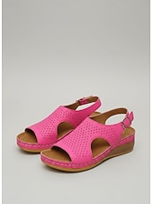 economico Sandali Comodi-sandali da donna con zeppa traforata rosa – comode scarpe estive con plateau e punta aperta e cinturino con fibbia per la spiaggia, i viaggi e l'abbigliamento casual