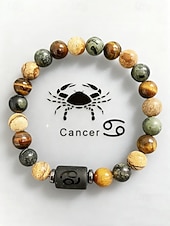 cheap Men's Jewelry-Men's Bohemian Style Natural Stone Bracelet with Zodiac Sign Pendant, Adjustable Elastic Beads, Ideal Gift, Beach Vacation and Casual Daily Wear