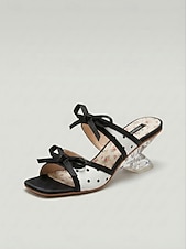 voordelige Sandálias de salto-Women's Black Polka Dot Sandals - Trendy Transparent Slide Sandals with Unique Sculptural Heels for Summer Vacations, Daily Street Style &amp; Resort Wear