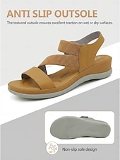 abordables Sandalias Cómodas-Sandalias amarillas de mujer con soporte para el arco del pie y tira elástica: zapatos cómodos y acolchados para caminar, sandalias casuales de verano ligeras con suela suave para viajar, caminar y