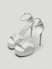 abordables Sandales à Plateforme-Sandales blanches à plateforme pour femme, à talons aiguilles et bride cheville, idéales pour un mariage ou une cérémonie. &amp; réception