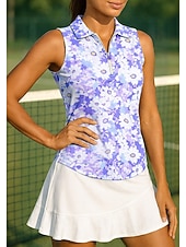 お買い得  女性用シャツ-女性用 花 スポーツシャツ ポロシャツ テニスシャツ ノースリーブ ジッパー 花柄 UPF50+ UV耐性 高弾性 吸汗性 高通気性 テニス ゴルフ ピクルスボール 折襟 ジップカラー シャツ トップス ピンク スカイブルー パープル テニスウェア