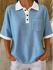  Mulheres Camisa Waffle Tops de verão Bolsos Botões Côr Sólida Bloco de cor Vintage à moda Sem Manga Colarinho polo Tops longos Casual Diário Ao ar livre Azul Amarelo Rosa Vermelho Verde Verão