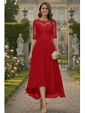 preiswerte Knöchellänge-A-Linie Bodenlang Partykleid Cocktailkleid Kleid für Hochzeitsgäste Brautmutterkleid Halbarm Rundhalsausschnitt Elegant Formell Hochzeitsgast Formeller Abend Chiffon mit Einfarbig