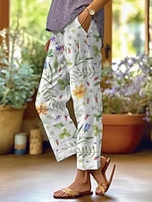 preiswerte Grafikhosen-Damen Freizeithose Hosen Hose Gerade Urlaub Mode Streetwear Volle Länge Mittlere Taille Blumen Grafik Tasche Elastischer Bund Druck Bequem Komfort Atmungsaktivität Unelastisch Täglich Outdoor