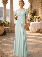 Недорогие Длина пола-Футляр В пол Свадебное платье для гостей Вечернее платье Платье для матери невесты Без рукавов Вырез под горло Элегантный стиль Свадебный гость Помолвка Шифон с Аппликации Рюши / сборки