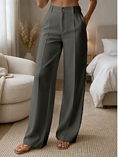 Χαμηλού Κόστους φαρδύ πόδι &amp; ψηλόμεσο-Γυναικεία Πλατύ Πόδι Παντελόνια Παντελόνι επίσημο Casual παντελόνι Μοντέρνα Κομψό στυλ street Βασικό Πλήρες μήκος Ψηλή Μέση Σκέτο Τσέπη Ελαστική μέση Άνετο Ανελαστικό Καθημερινά Γραφείο Διακοπές