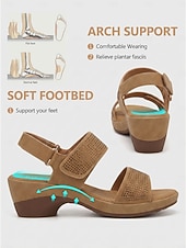 cheap Comfort Sandals-Women's Camel Rhinestone Comfort Heel Sandals with Adjustable Straps – Cushioned Chunky Heel Arch Support Sandals for Travel, Daily Wear, Garden Leisure &amp; Casual Outfits