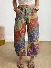 economico Pantaloni Grafici-Per donna Gamba larga Pantaloni Eleganti Pantaloni Corti Vacanza Vintage Casual Lunghezza alla caviglia Vita Alta Grafico Motivo Geometrico Stampa Comodo Comodità Traspirabilità Inelastico Quotidiano
