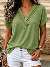 economico T-shirt semplice-Per donna Top estivi Arricciato Bottoni Grafico Semplice Elegante Classico Manica Corta Scollo a V Top lunghi Casuale Quotidiano Abbigliamento da vacanza Bianco Rosa Verde Grigio Azzurro Estate