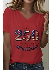  T-shirt patriotique pour femmes du Jour de l'indépendance 250e anniversaire américain graphique drapeau américain vintage élégant classique manches courtes col en V tops réguliers impression